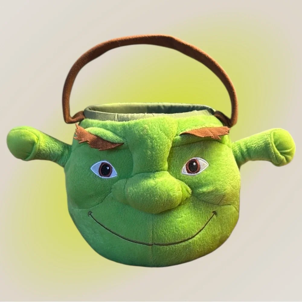 2007 DreamWorks Collectible Shrek Head Plush Easter Halloween Bucket Basket Rare